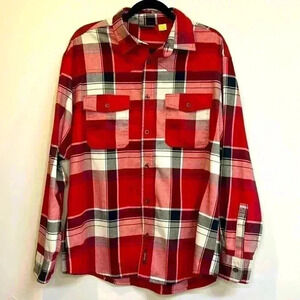 Cabela's Large Button Down Long Sleeve Shirt Pockets Cotton  Blend Woods Farm